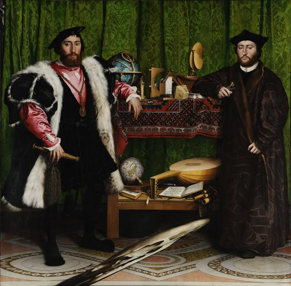 Hans Holbein the Younger. Double Portrait of Jean de Dinteville and Georges de Selve («The Ambassadors») (1533). Oil and tempera on oak National Gallery, London/Wikimedia Commons