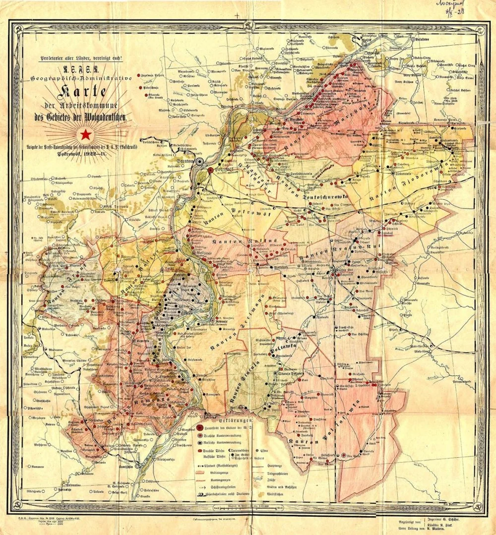 Поволжье немістері АССР картасы, 1922 жыл / Жеке коллекция, Wikimedia Commons