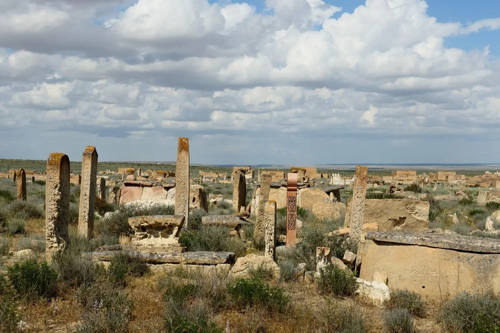 Old gravestone on the necropolises in Shakpak-Ata, Mangistau province, Kazakhstan/Alamy