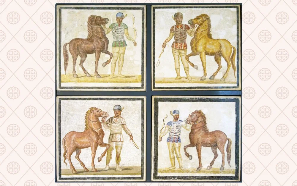 Мозаика с изображением возничих и лошадей. Национальный музей в Риме, Италия. 3 век н. э. / Dreamstime / Legion-media