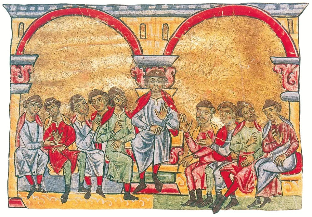 Genoese consuls. Illustration from an Illuminated manuscript, late 13th century / Wikimedia Commons