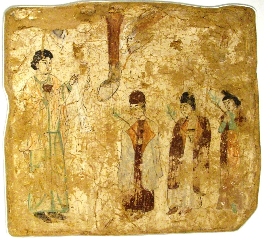 Nestorian priests in a procession on Palm Sunday, in a seventh- or eighth-century wall painting from a Nestorian church in Qocho, China/Wikimedia commons