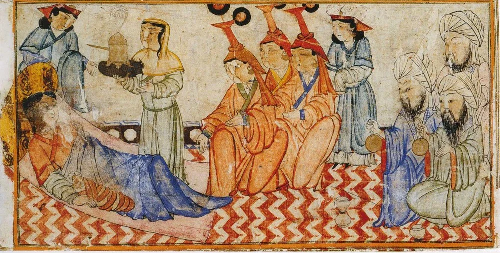 Празднество при дворе монгольских ильханов. Миниатюра из «Джами ат-таварих» («Сборника летописей») Рашид ад-Дина. Тебриз, первая четверть XIV века / Государственная библиотека Берлина (альбомы Дица) / Wikimedia Commons