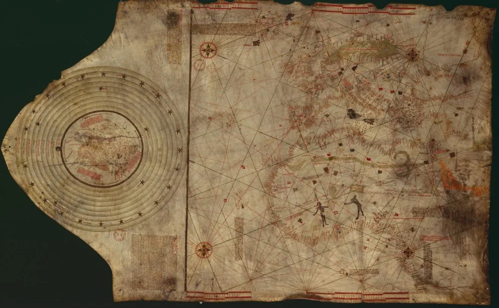 Probably Christopher Colombus' map. Lisbon, workshop of Bartolomeo and Christopher Colombus, c.1490/Wikimedia Commons 