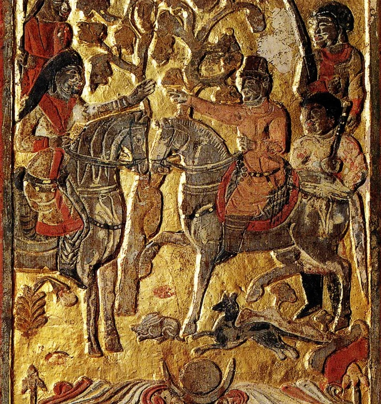 Ан Цзя, Бұхарадан шыққан соғды шенеунігінің түркілерді қарсы алу сәті. Ан Цзя мазарындағы сурет, 579 жыл. Шэньси провинциялық археология институты, Сиань / Wikimedia Commons