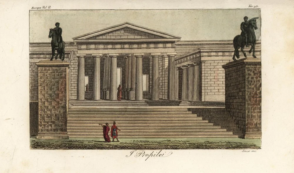 Гравюра. Реконструкция Пропилея в Афинах. 1826 год/Getty Images