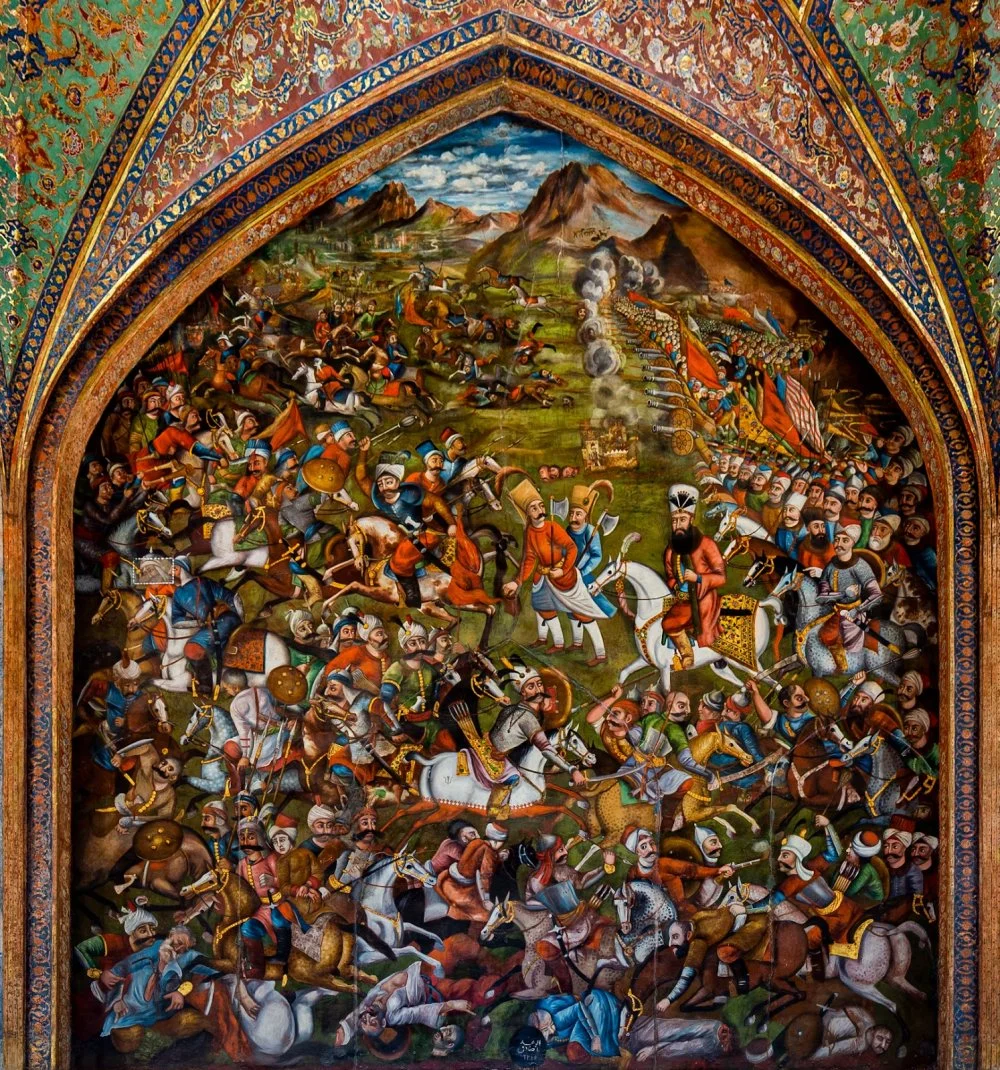 1514 жылғы Шалдыран шайқасы. Исфаһандағы Шехел-Сотун сарайының қабырға суреті, 17-ғасыр / Wikimedia Commons