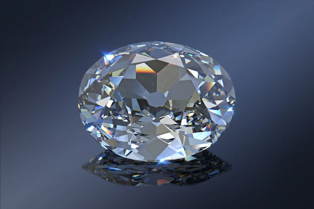 Famous historic Koh-I-Noor diamond, close-up view on dark gray mirror background. 3D rendering illustration/Shutterstock