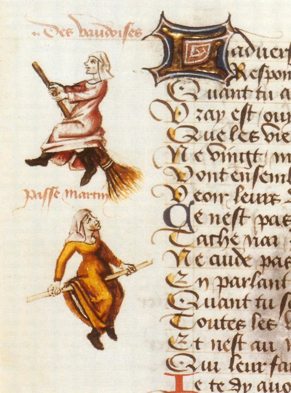 Martin Le France. Illumination depicting the two witches on a broomstick and a stick/Wikimedia Commons