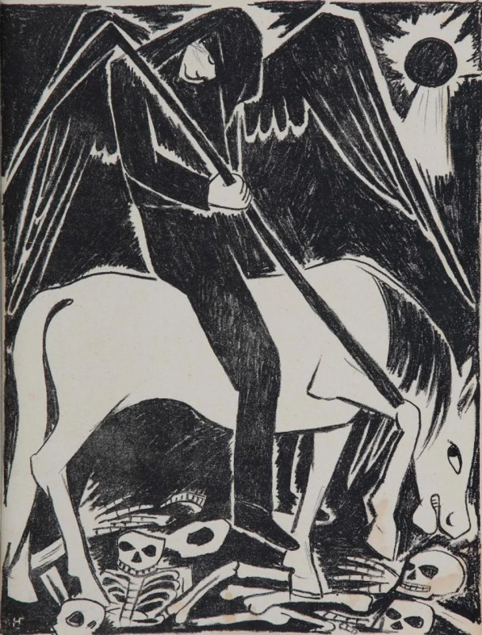 Наталия Гончарова. Конь блед. Лист из альбома «Мистические образы войны». 1914/Wikimedia Commons 