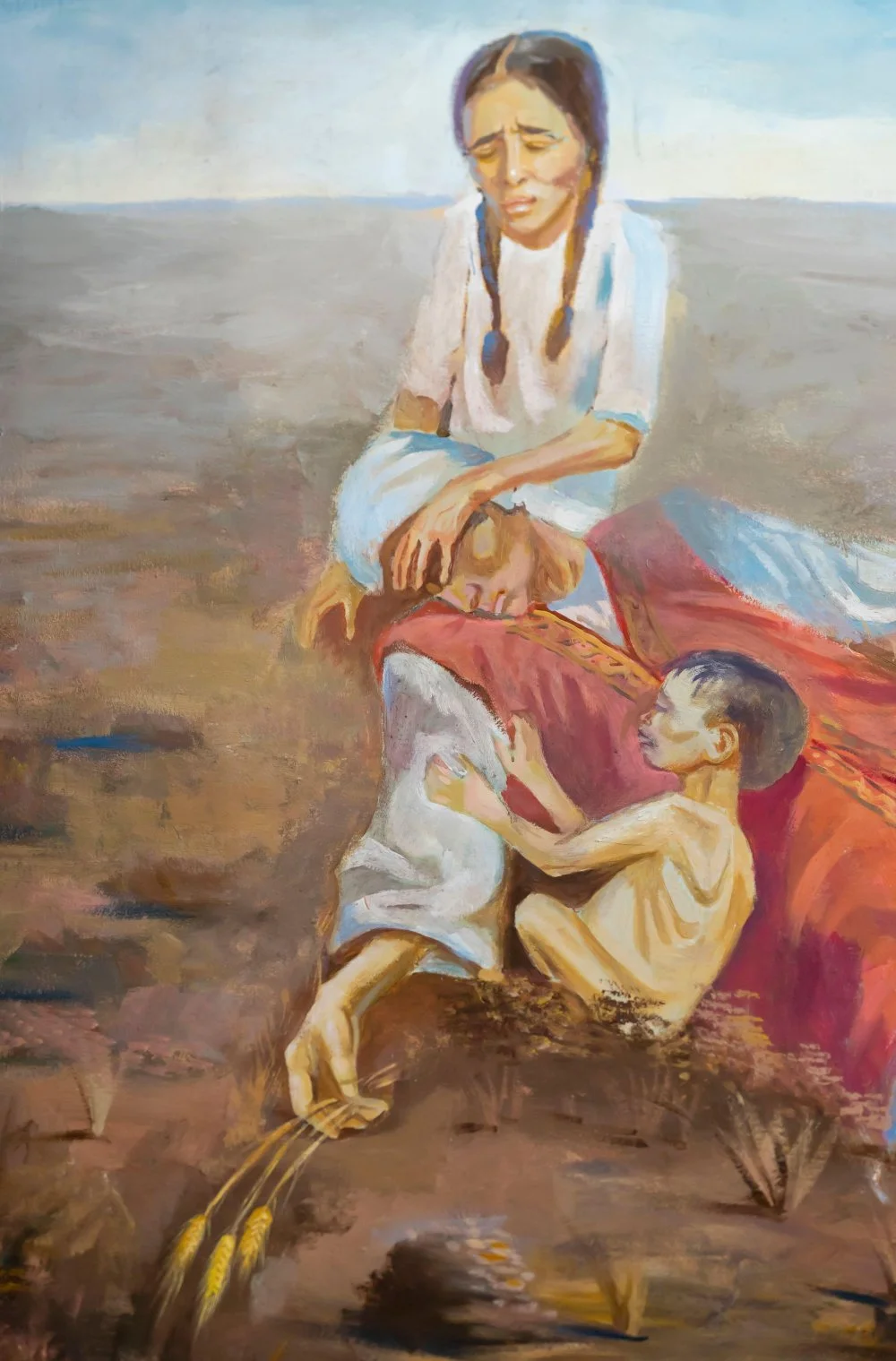 Painting Depicting Family - Victims Of Kazakh 1930s Hunger Famine, Karlag Museum, Kazakhstan/Alamy