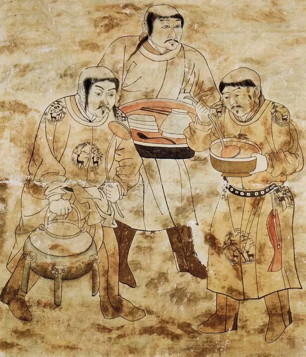 At lunch. The Liao Empire. Fresco of the 12th century/Wikimedia commons