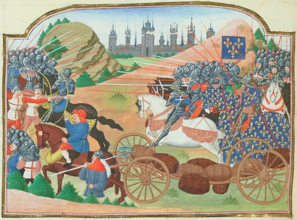 The Journey of the Herrings, from a Chronicle dating to the time of Charles III, written by Jean Charetier. This supply convoy consisted of “some 300 carts and wagons, carrying crossbow shafts, cannons and cannonballs but also barrels of herring/Wikimedia commons