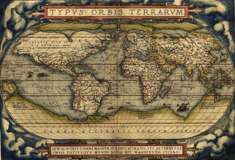 Белгісіз оңтүстік материк бейнеленген Ортелий әлем картасы.  16 ғасыр/Wikimedia commons