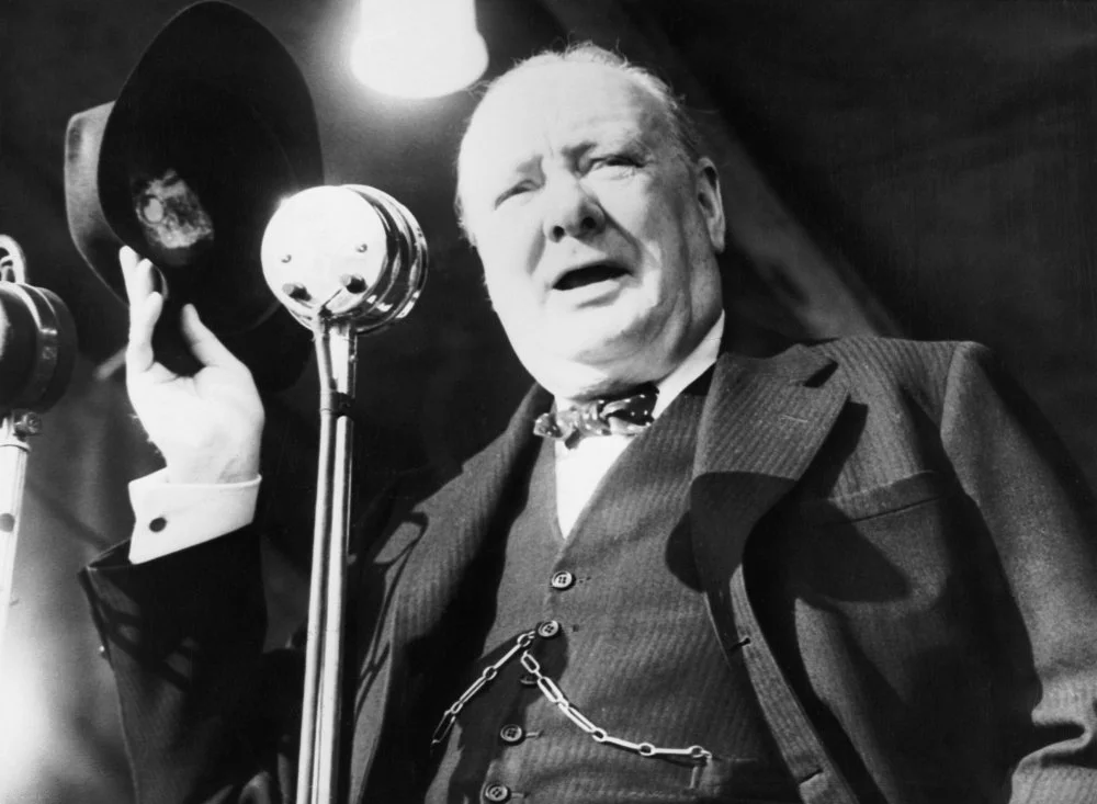The 1945 General Election: Winston Churchill giving his final address, during the election campaign, at Walthamstow Stadium, East London/ Imperial War Museums/Wikimedia Commons