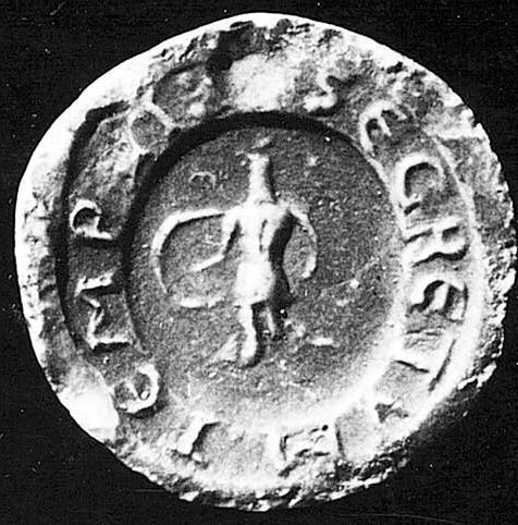 Абраксас бейнеленген тамплиерлер магистрі Гильом де Шартрдың мөрі, 1214 жыл
