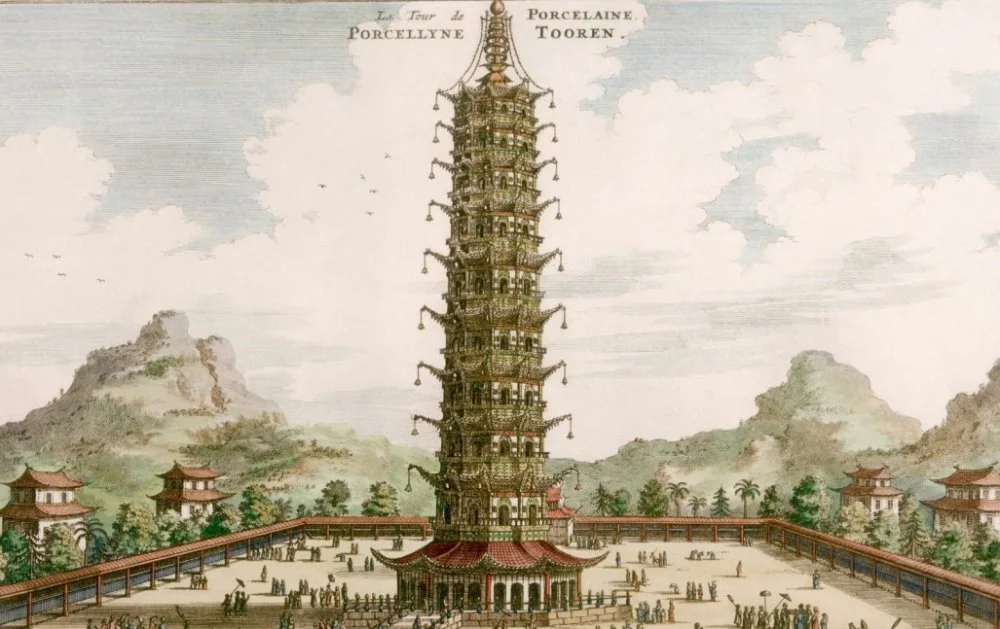 Фарфоровая пагода в Нанкине. Гравюра 18 века / Alamy